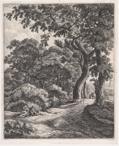 Dwóch podróżników odpoczywających w lesie, XVII w., XVII w. autorstwa Anthonie Waterloo