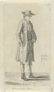 Mężczyzna z ręką w kieszeni kurtki Rolnik waloński (tytuł na obiekcie) 12 figurek do nauki (tytuł serii) autorstwa Anthonie Willem Hendrik Nolthenius de Man