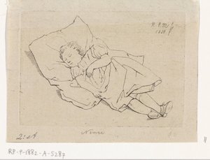 Śpiące dziecko na poduszce autorstwa Anthonie Willem Hendrik Nolthenius de Man