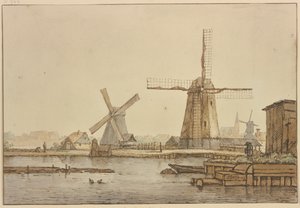 Trzy wiatraki pod Amsterdamem autorstwa Anthonie van Borssom