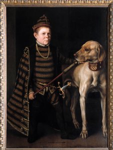 Portret karła kardynała Granvelle, ministra Karola V Obraz Anthonisa Moora Van Dashorsta Anthonis dit Antonio Moro (1517-1575/76). 16 wiek. Ciemny. 1,26x0,92m. - Portret karła kardynała de Granvelle, ministra Karola V.