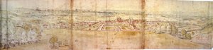 Pałac Greenwich i Londyn ze wzgórza Greenwich, ok. 1544 (pióro, tusz, kreda i wc na papierze)