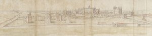 Pałac Hampton Court z Północy (pióro i brązowy tusz oraz akwarela na słabych oznaczeniach czarną kredą) autorstwa Anthonis van den Wyngaerde