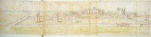 Pałac Hampton Court z północy, ok. 1544 (pióro, atrament i toaleta na papierze) autorstwa Anthonis van den Wyngaerde