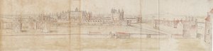 Pałac Hampton Court od strony północnej, ok. 1550-1560 autorstwa Anthonis van den Wyngaerde