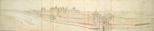 Pałac Hampton Court od rzeki, ok. 1544 (pióro, atrament i toaleta na papierze) autorstwa Anthonis van den Wyngaerde