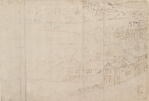 Panorama Londynu widziana z Southwark: Bankside, 1554 autorstwa Anthonis van den Wyngaerde