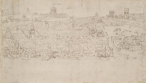Panorama Londynu widziana z Southwark: Billingsgate do Tower Wharf, 1554 autorstwa Anthonis van den Wyngaerde
