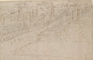 Panorama Londynu widziana z Southwark: Borough High Street z St Mary Overy, 1554 autorstwa Anthonis van den Wyngaerde
