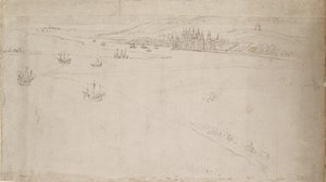 Panorama Londynu widziana z Southwark: Greenwich, 1554 autorstwa Anthonis van den Wyngaerde