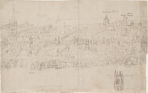 Panorama Londynu widziana z Southwark: Katedra św. Pawła, 1554