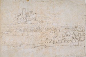 Arkusz studiów pałaców w Hampton Court, Richmond i okolice, ok. 1560 roku. autorstwa Anthonis van den Wyngaerde