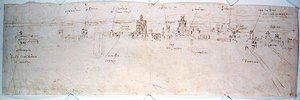 Studium Walencji (pióro i atrament na papierze) autorstwa Anthonis van den Wyngaerde