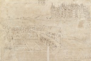 Nadrzeczny Pałac Richmond i Tajne Ogrody, ok. 1550 r. autorstwa Anthonis van den Wyngaerde