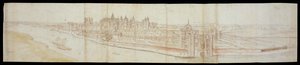 Widok pałacu Hampton Court od południa, z rzeką na pierwszym planie, 1558 (pióro i brązowy tusz oraz akwarele na czarnej kredzie) autorstwa Anthonis van den Wyngaerde