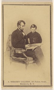 Prezydent Lincoln czytający Biblię swojemu synowi Tadowi autorstwa Anthony Berger