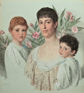 Portret matki i jej dwójki dzieci autorstwa Anthony Frederick Augustus Sandys