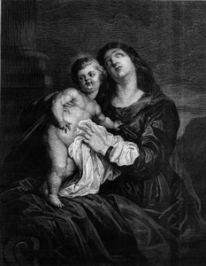 Dziewica i Dzieciątko Jezus. Grawer wg obrazu Antona (Antoon lub Anthony) van Dyck (1599-1641). Grawer w „”Le Monde Illustré”” nr 1239 z 25 grudnia 1880 r. autorstwa Anthony van (after) Dyck
