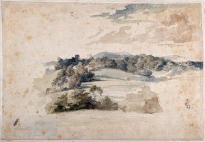 Angielski krajobraz łąk i zalesionych wzgórz (ołówek i akwarela na papierze) autorstwa Anthony van Dyck