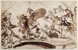 Horatius Cocles broniący Mostu Tybru (pióro i atrament z praniem na papierze) autorstwa Anthony van Dyck