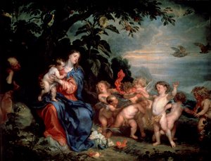 Spoczywaj w ucieczce do Egiptu Dziewica z kuropatwami, ok. 1629-1630. autorstwa Anthony van Dyck
