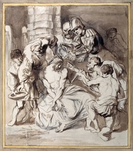 Naśmiewanie się z Chrystusa (pióro i atrament z mydłem na kredzie na papierze) autorstwa Anthony van Dyck