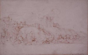 Wieża Ypres, Rye, widziana od południa (pióro i atrament na papierze) autorstwa Anthony van Dyck