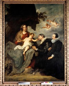 Dziewica ma dziecko dawcom. Para dawców zawoalowana w XVI-wieczny sposób truskawkami. Obraz Antona Van Dycka (1599-1641) XVII-wieczne Słońce. 2,5x1,91 m² autorstwa Anthony van Dyck