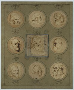 Arkusz zbiorczy z dziewięcioma studiami głów w medalionach autorstwa Anthony van Dyck