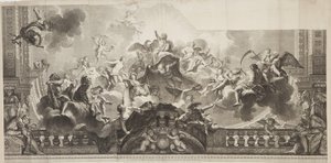 Projekt centralnego panelu sufitu Wielkiej Galerii Palais Royal, rytowany przez Nicolasa Henri Tardieu (1674-1749) autorstwa Antoine (after) Coypel