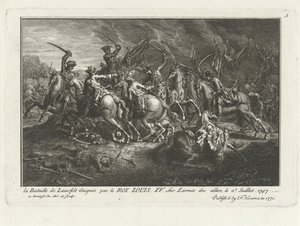 Widok bitwy pod Lauffeldt (Lafeld, niedaleko Maastricht) w dniu 2 lipca 1747 podczas wojny o sukcesję austriacką autorstwa Antoine Benoist