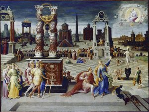 Cesarz August i Sybilla Tyburtyńska (olej na płótnie, ok. 1575-1580) autorstwa Antoine Caron
