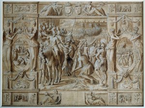 Poddanie Mediolanu Wojska Franciszka I zajęły Mediolan po zwycięstwie w bitwie pod Marignan w 1515 roku. Rysowanie piórem i pranie autorstwa Antoine Carona (1521-1599) XVI-wieczny Paryż, Luwr autorstwa Antoine Caron