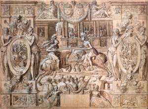 Turniej z okazji zaślubin Katarzyny Medycejskiej (1519-89) i Henryka II (1519-59) w 1533 r. (pióro i na papierze) autorstwa Antoine Caron
