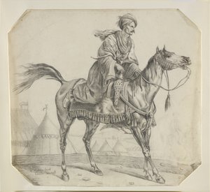 Mameluks dosiadający konia (czarna kreda na papierze) autorstwa Antoine Charles Horace Vernet