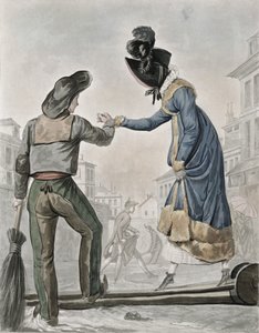 Kobieta płaci zamiataczowi ulic za przejście przez trap nad brudną ulicą autorstwa Antoine Charles Horace Vernet
