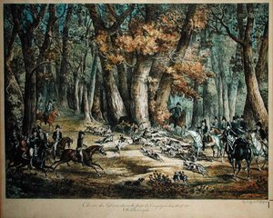 Polowanie na jelenie w lesie w Compiegne, 27 kwietnia 1818 r. autorstwa Antoine Charles Horace Vernet