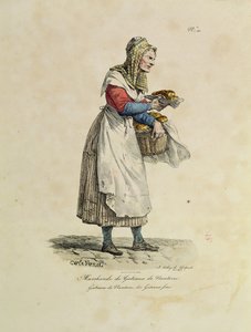 Sprzedawca ciast z Nanterre, numer 10 z serii „The Cries of Paris”, grawerowany przez Francois Serafin Delpech (1778-1825) (kolor litho) autorstwa Antoine Charles Horace Vernet