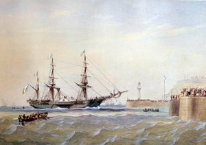 Sterowiec powracający do portu Le Havre w XIX wieku Akwarela autorstwa Antoine Desire Heroult (1802-1853) XIX-wieczny Paryż, Musee de la Marine autorstwa Antoine Desire Heroult