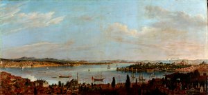 Panoramiczny widok na Stambuł, Turcja Obraz Antoine Favray (1706-1791) Olej na płótnie XVIII w. Dim 100x213 cm Muzeum Pera, Stambuł autorstwa Antoine Favray
