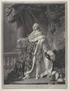 Le Sacre - Portret króla Ludwika XVI w regaliach koronacyjnych, rytowany przez Charlesa-Clémenta Bervica (1756-1822) autorstwa Antoine Francois (after) Callet