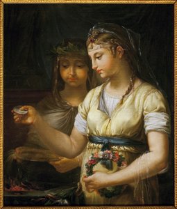 Dwie westalki przygotowujące ofiarę. Obraz Antoine Francois (Antoine-Francois) Calleta (1741-1823), olej na płótnie autorstwa Antoine François Callet