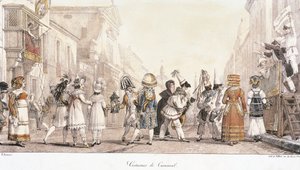 Kostiumy karnawałowe, Antoine-Jean-Baptiste Thomas (1791-1833), akwarela. Włochy