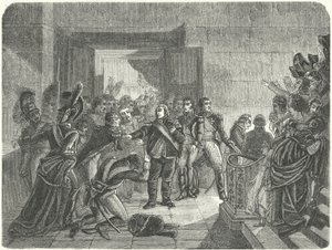 Ludwik XVIII opuszcza Pałac Tuileries po tym, jak dowiedział się z Elba o powrocie Napoleona do Francji autorstwa Antoine Jean (after) Gros