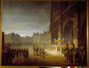 Błogosławieństwo flag na placu katedry Notre Dame de Paris w 1804 r. Obraz przypisywany Antoine Jean Gros (1771-1835) XIX-wieczne słońce. 1,1x1,46 m Paryż, Muzeum Carnavalet autorstwa Antoine Jean (attr. to) Gros