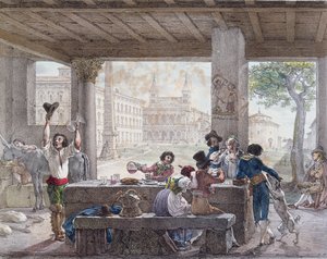 Karczma w Rzymie, rytowana przez Francois Alexandre Villaina (1798-1884) ok. 1820-30