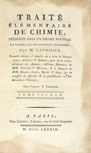 Strona tytułowa Traite Elementaire de Chimie, Tome II, wydanej w Paryżu, 1789 (druk) autorstwa Antoine Laurent de Lavoisier