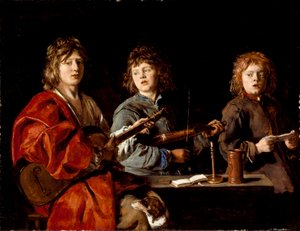 Francuski:  Trois jeunes musiciens Trzech młodych muzyków autorstwa Antoine Le Nain