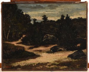 Francuski: Chemin sableux en forêt de Fontainebleau autorstwa Antoine Louis Barye