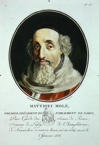 Matthieu Mole, z „Portrety wielkich mężczyzn, wybitnych kobiet i pamiętnych poddanych Francji, grawerowane i drukowane w kolorze”, opublikowane przez Pierre Blin autorstwa Antoine Louis Francois (after) Sergent Marceau